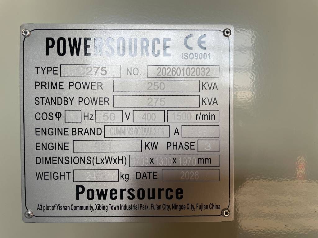 Cummins 6CTAA8.3-G9 - 275 kVA Generator - DPX-19842
