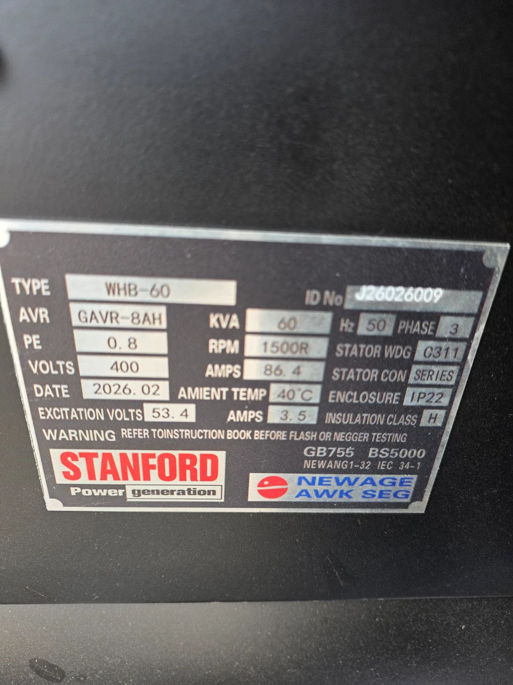 Stamford Pulseone generator aggregaat 60kva turbo !