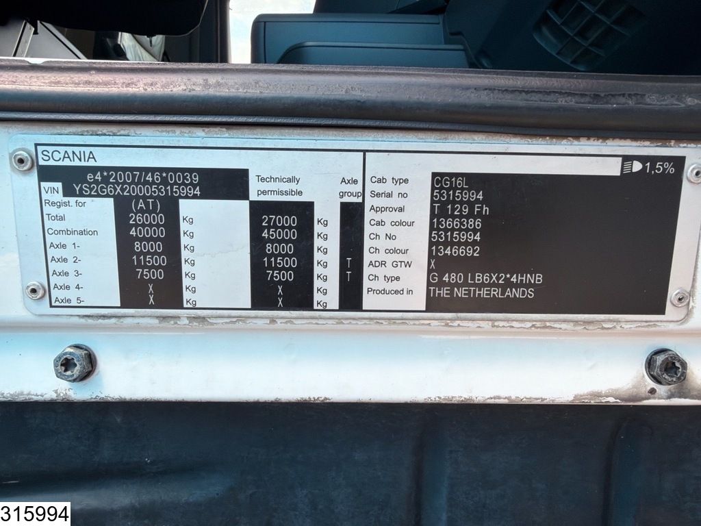 Scania G 480 6x2, EURO 5, Retarder, 1 Comp. 15000 L