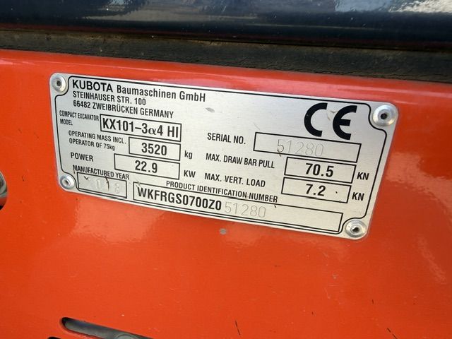 Kubota Kx101-4 bj2018 4200u 3.5T minigraver SLP/SRT