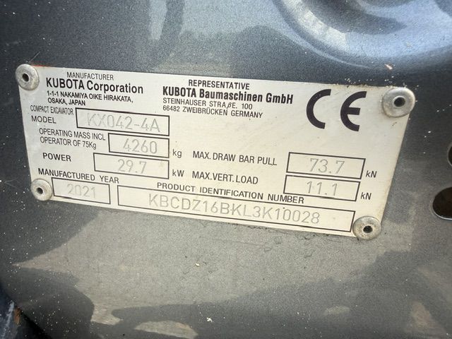 Kubota Kx042-4 bj2019 4.2T Minigraver SLP/SRT A/C ZGST