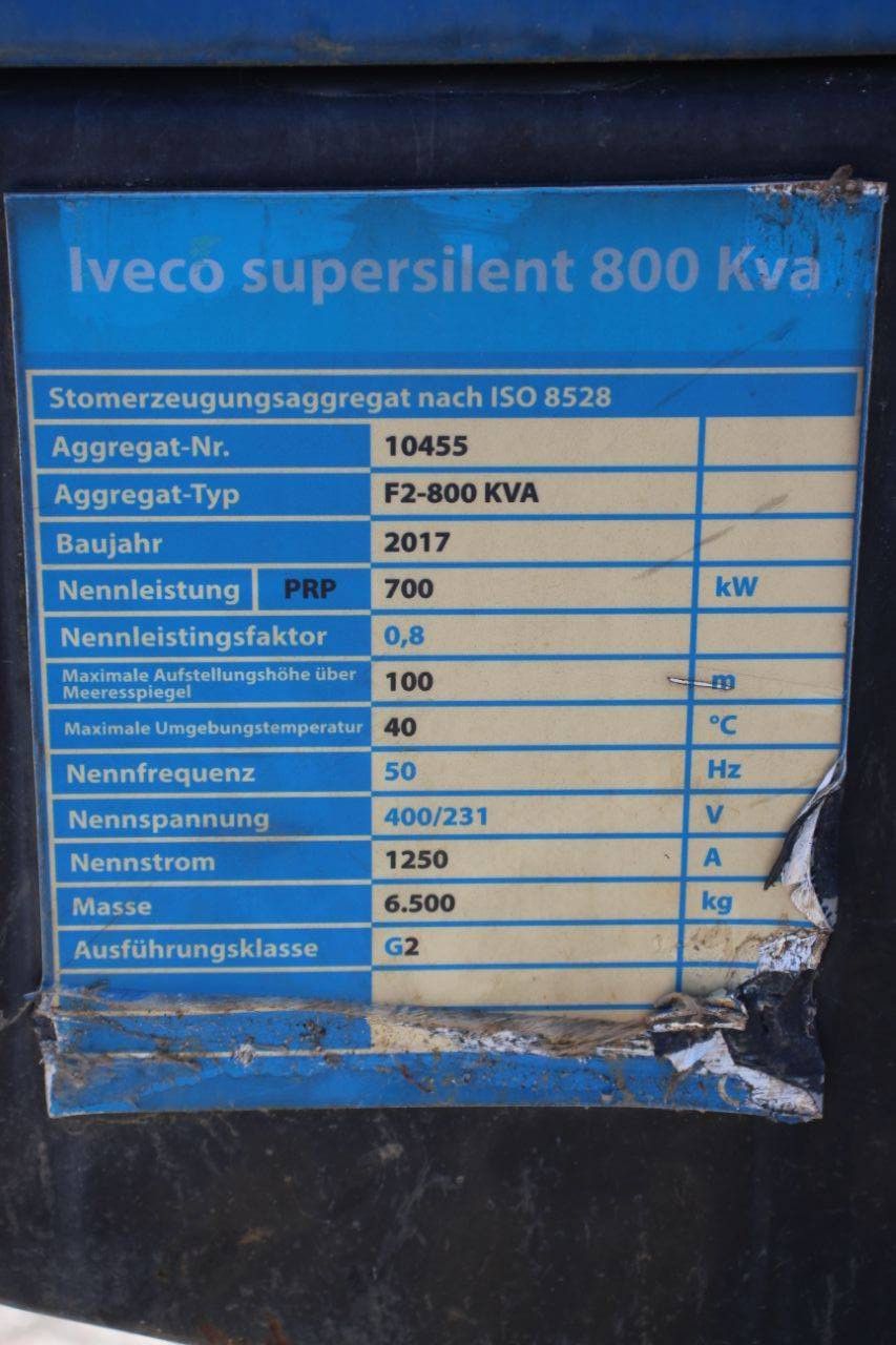 Generator Iveco F2-800 kVA Diesel 2017 800 kVA