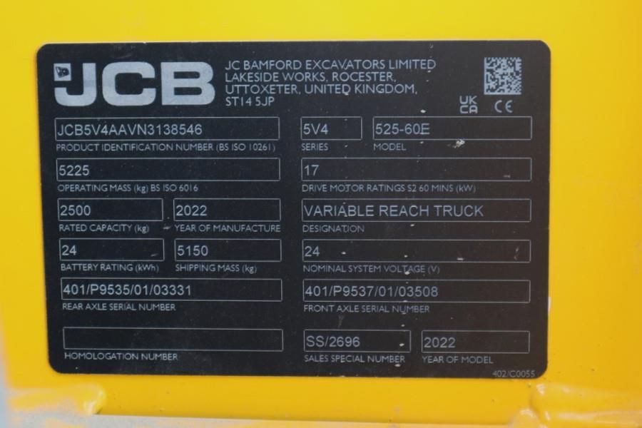 JCB 525-60E Fully Electric, 2500kg Capacity, 6m Liftin