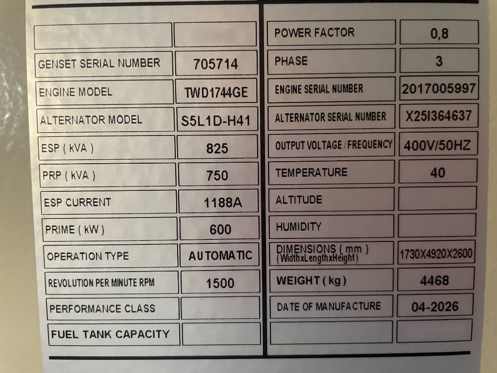 Volvo TWD1744GE - 825 kVA Generator - DPX-18886