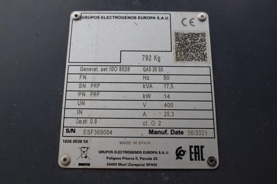 Atlas Copco QAS 20 S5 Valid Inspection, 17 kVA, Also Available