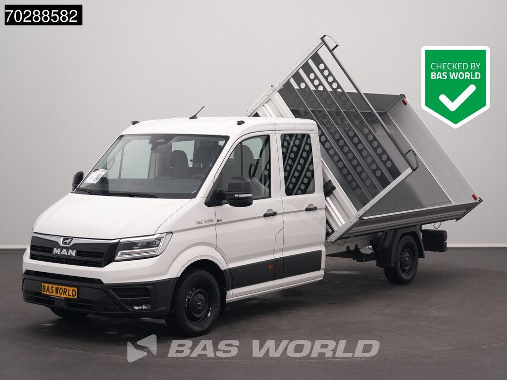 MAN TGE 3.180 Driezijdige Kipper Automaat Dubbel Cabine 2025 Facelift 180PK Trekhaak LED Navi ACC Airco Cruise Euro6 Kipper Tippe Benne Kieper DC Doka Mixto 3m3 A/C Towbar