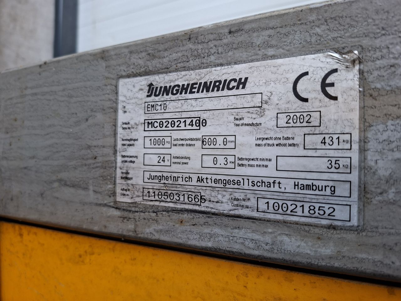 Elektrische stapelaar jungheinrich ec 10 165 cm 1000 kg