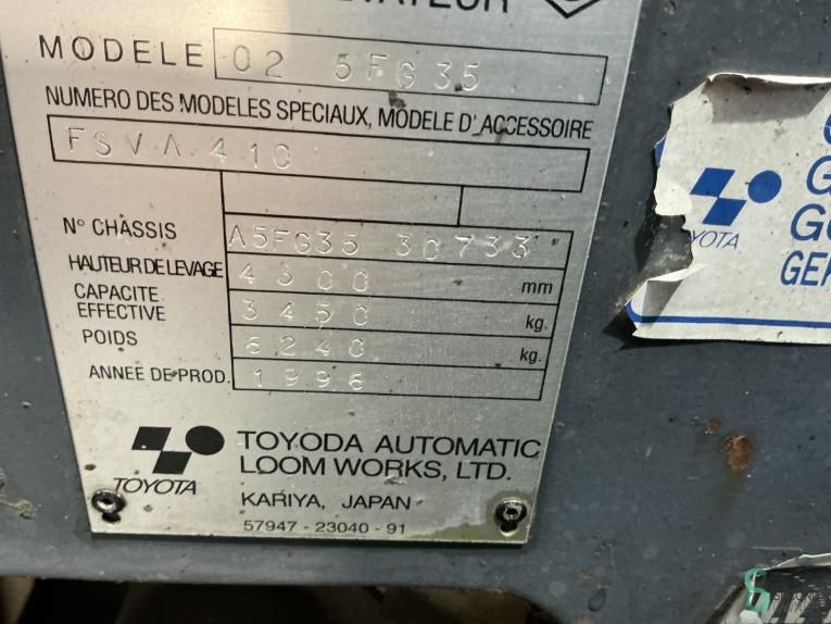 Forklifts LPG Toyota 02-5FG35 1996 Triplex