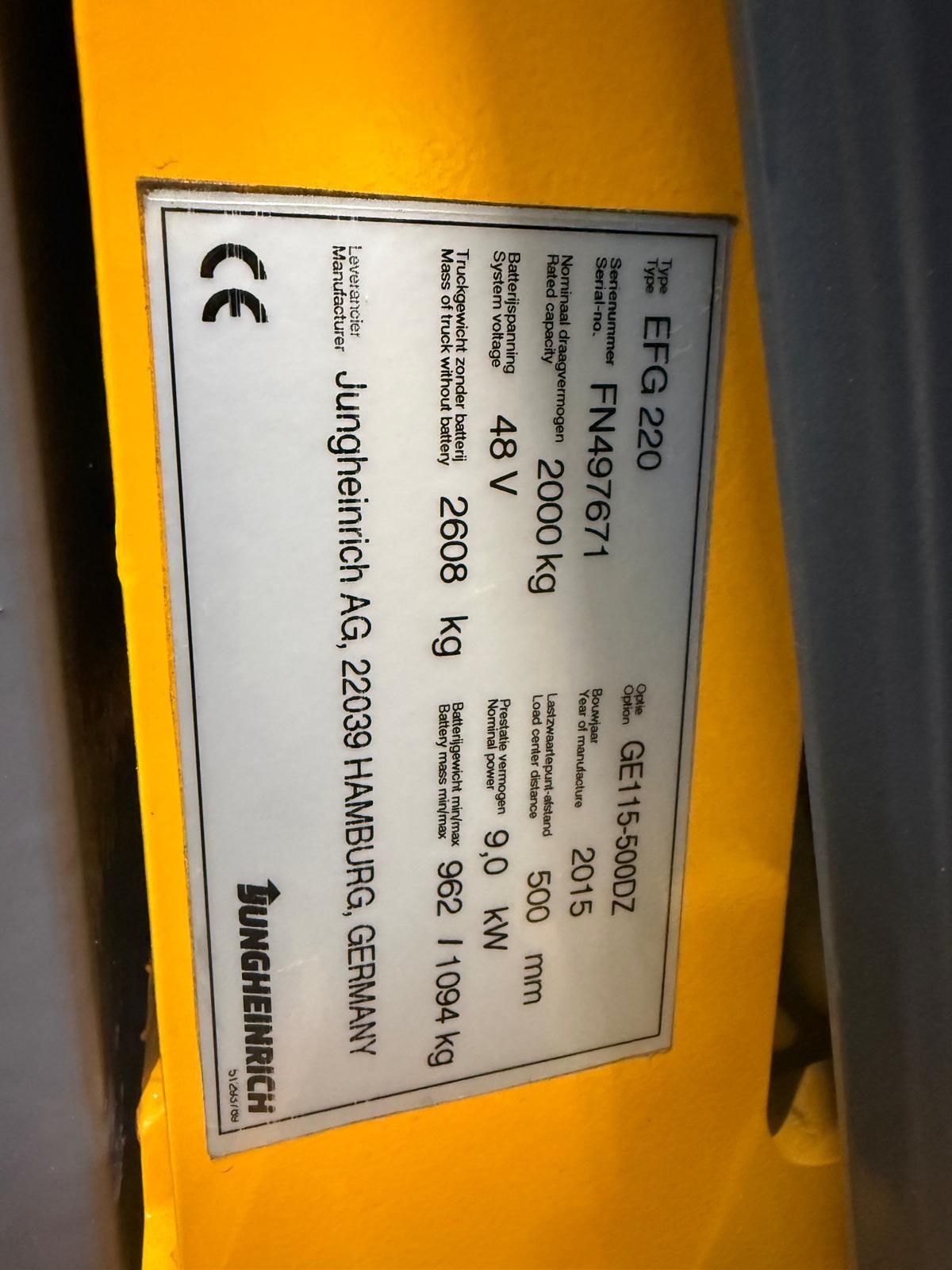 Heftruck Jungheinrich efg 220 bj 2015 ALS NIEUW!!!