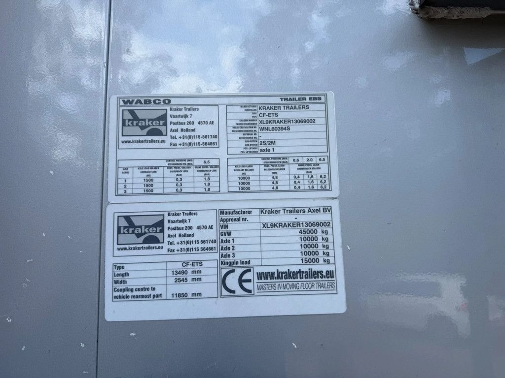 Kraker CF-ETS 86m3 2x Stuuras Hakselkast Hydraulische klep NL Trailer