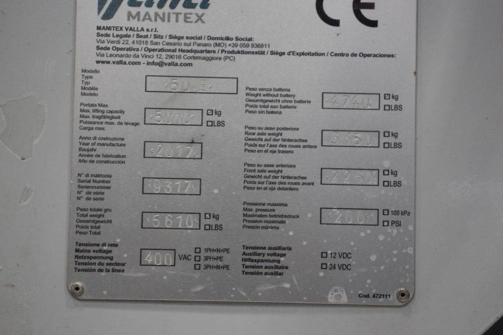 Mobiele Kraan Manitex Valla 50 E Elektrisch 5000kg 2017
