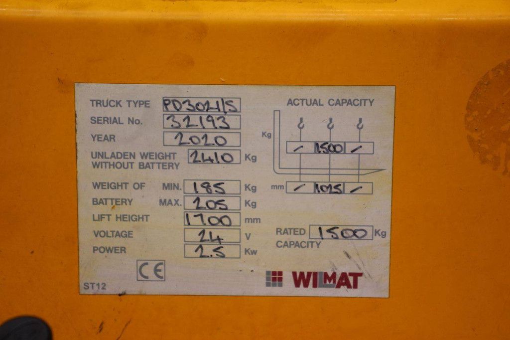 Wilmat PD3021/S Electric Stacker 1500kg 1.7m 2020