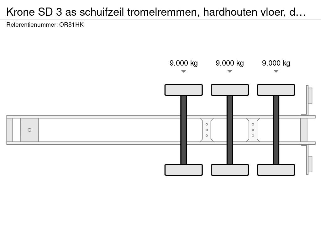 Krone SD 3 as schuifzeil tromelremmen, hardhouten vloer, deuren, Bpw