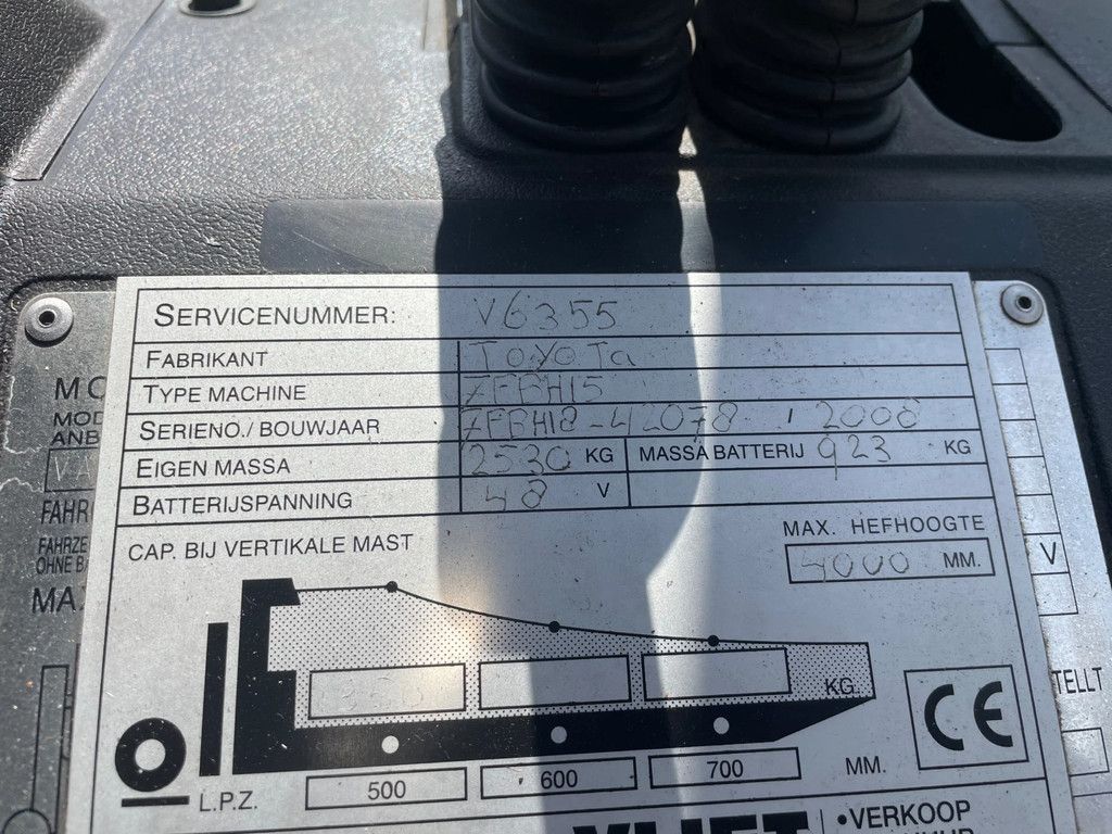 Toyota 7FBH15 heftruck 4m mast