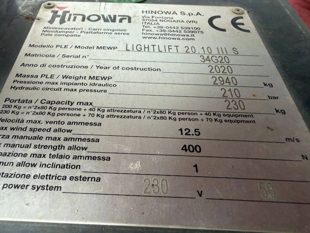 Spider lift Hinowa Lightlift 20.10IIS Electric+Diesel 20m 2020