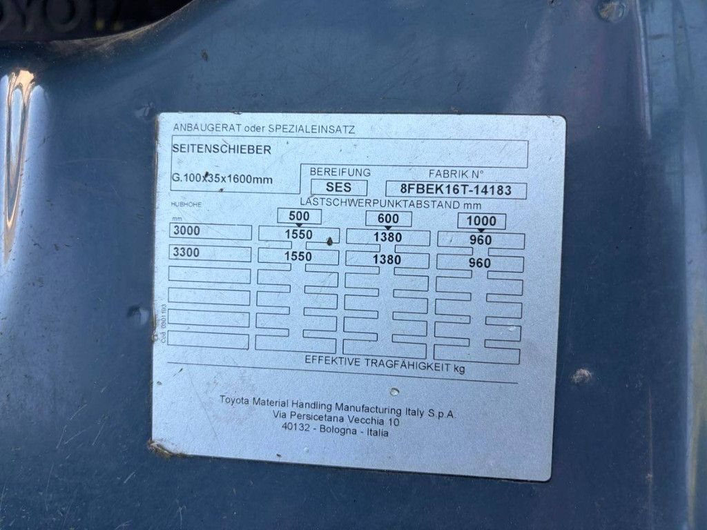 Toyota 8FBEK16T Electric Forklift 1600kg 3.3m 2020