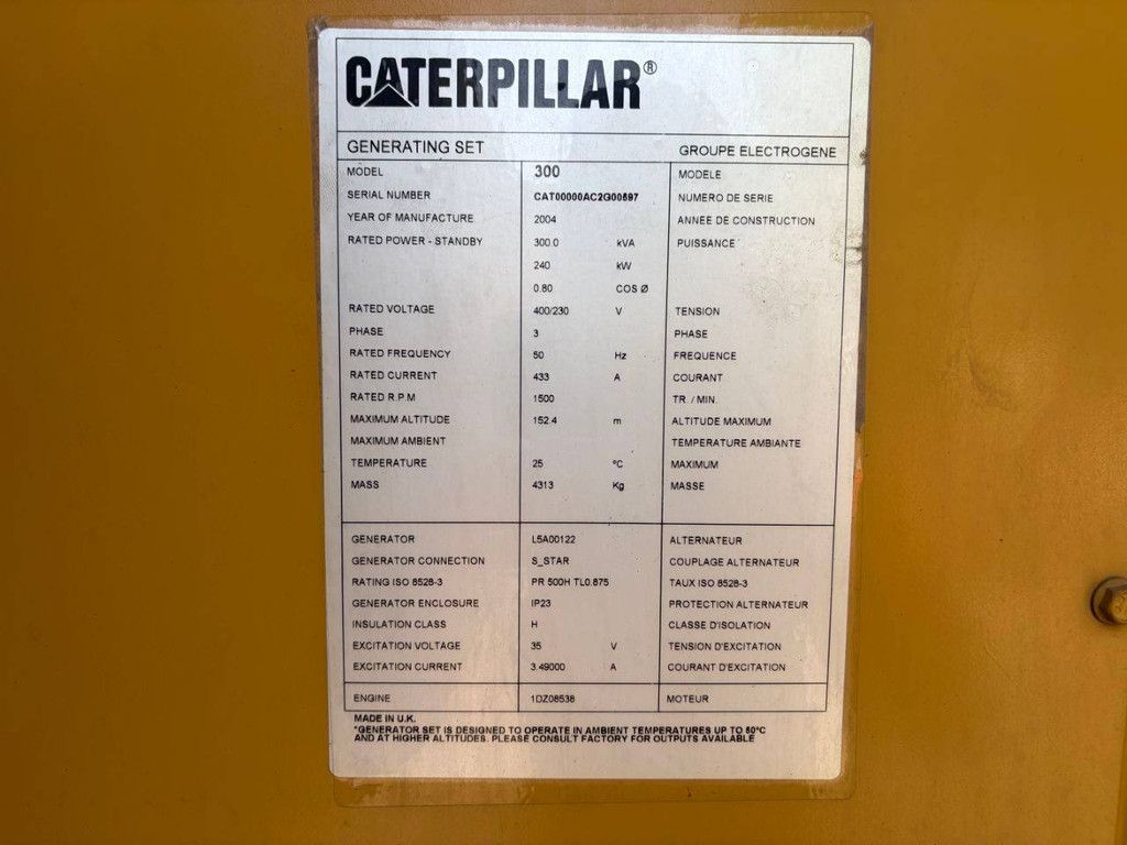 Caterpillar 300 Dieselgenerator, 300 kVA, Baujahr 2004