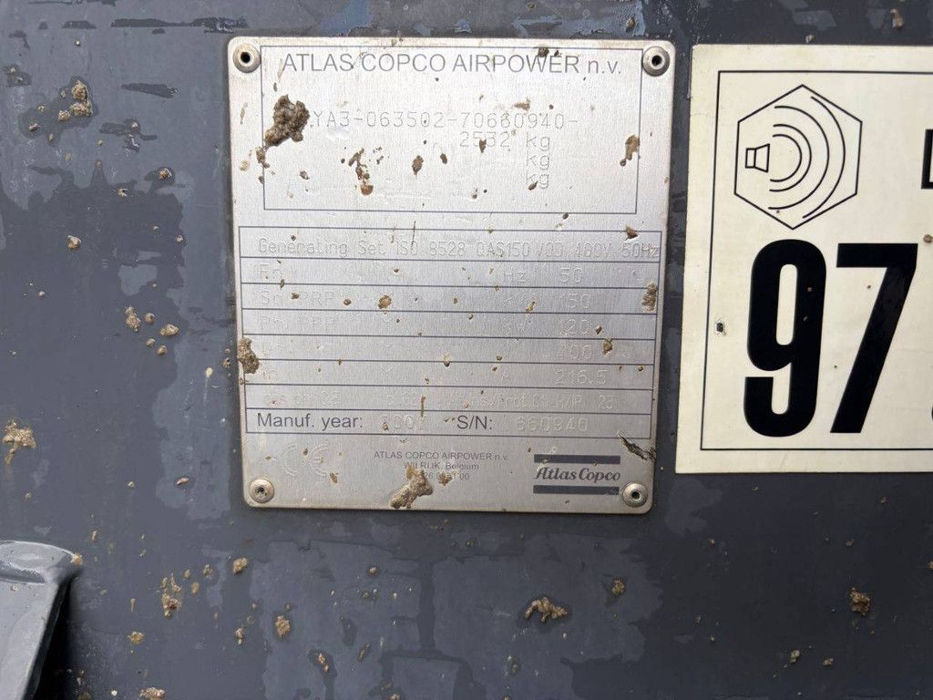 Generator Atlas Copco QAS 150 Diesel 2007 150 kVA
