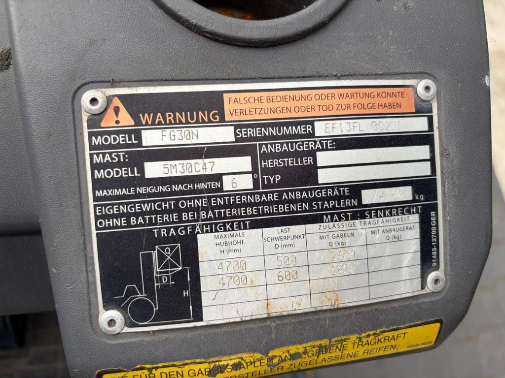 Forklift Mitsubishi FG30N LPG 2900kg 4.7m 2006