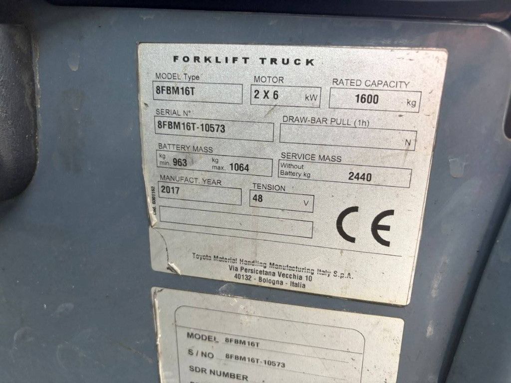 Toyota 8FBM16T Electric Forklift 1600kg 2017