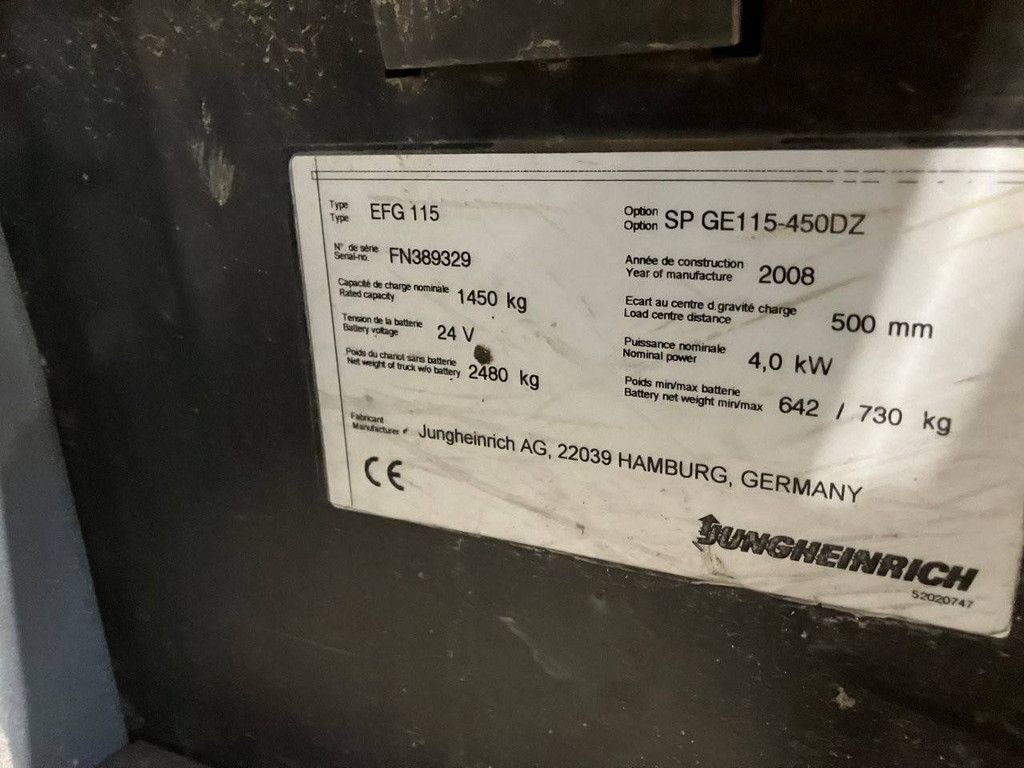 Forklift Jungheinrich EFG 115 Electric 4000kg 4.5m 2008