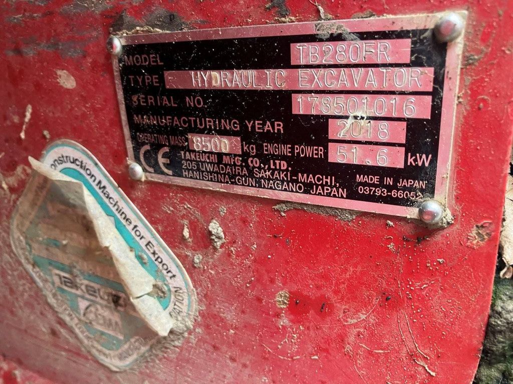 Rupsgraafmachine Takeuchi TB280FR Diesel 2018