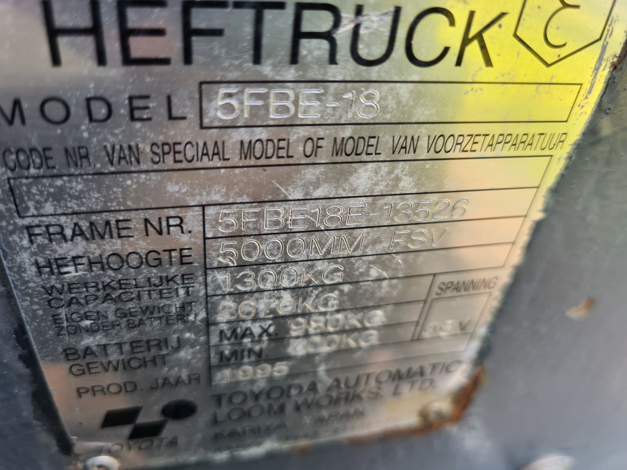 Zeer nette Toyota 18 elektrische elektrisch heftruck 1.8 T