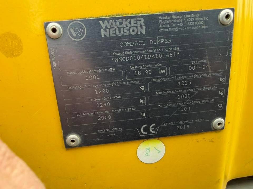 Minidumper Wacker Neuson D01-04 Diesel 18.9kW 2019
