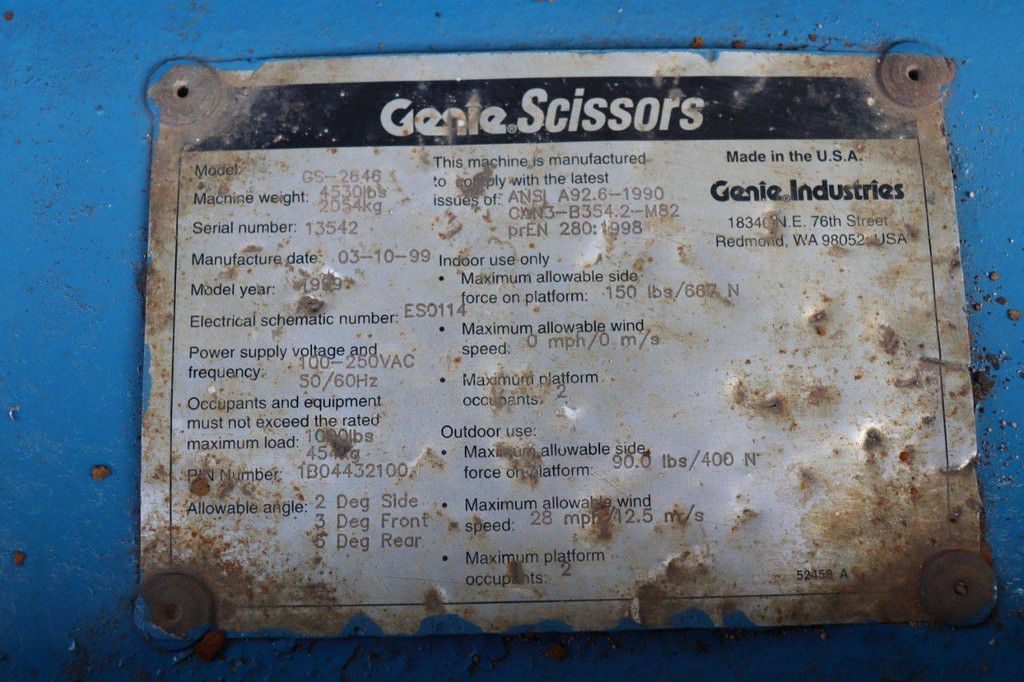 Genie GS-2646 Electric Scissor Lift 9.92m 1999