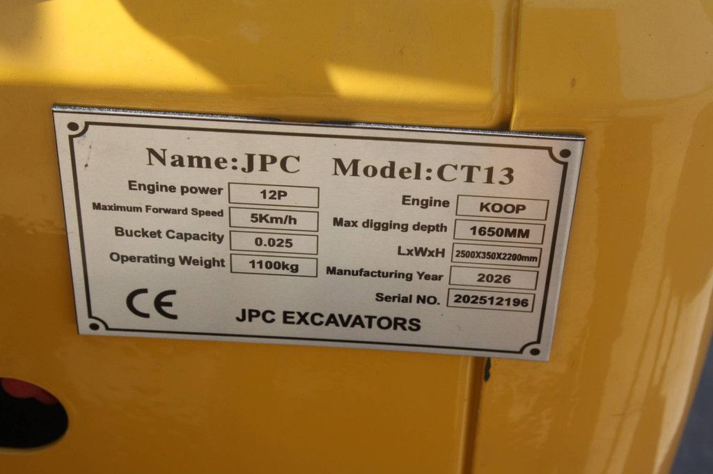Mini Excavator JPC CT13 Diesel 12hp 2026 New