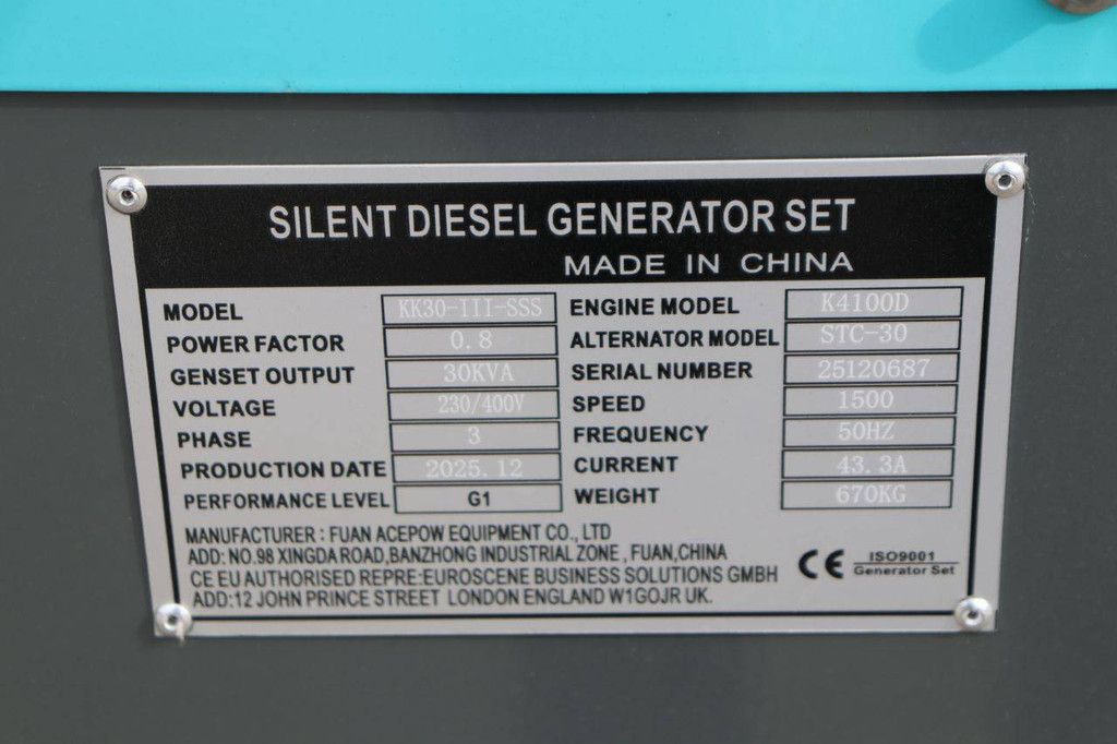 Generator Kawakenki KK30-TI1-SSS Diesel 2025 30kVA Nieuw