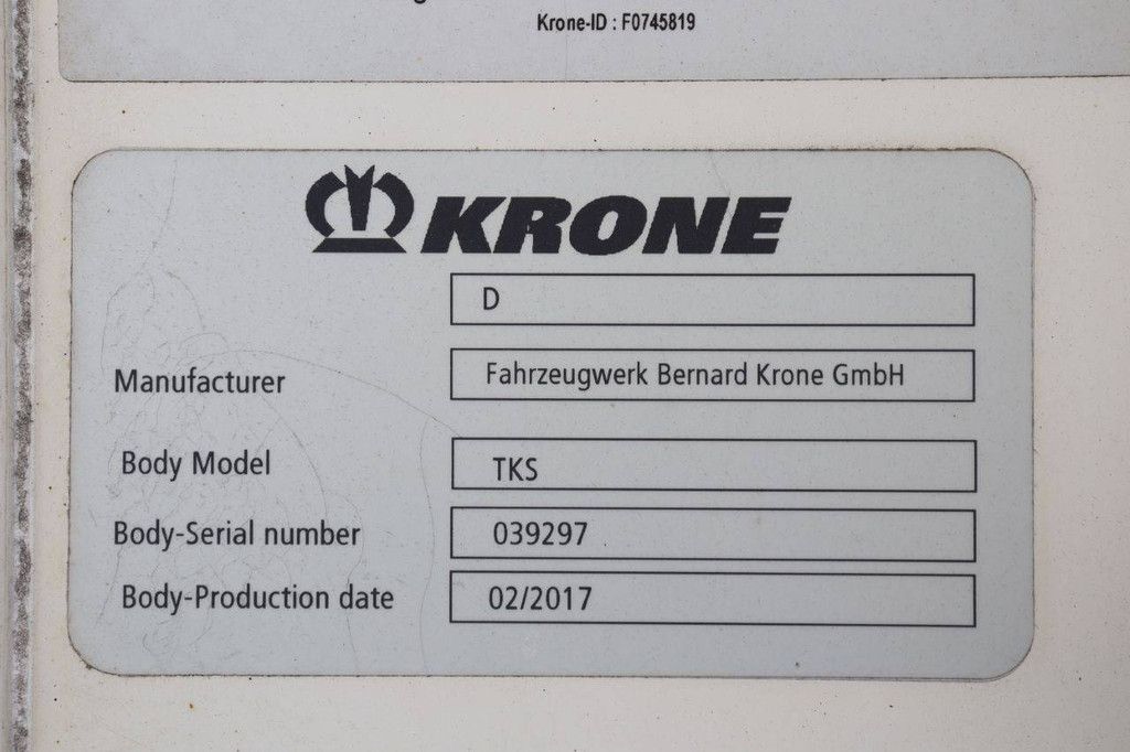 Reefer Semi-trailer Krone SD 39000kg 2017