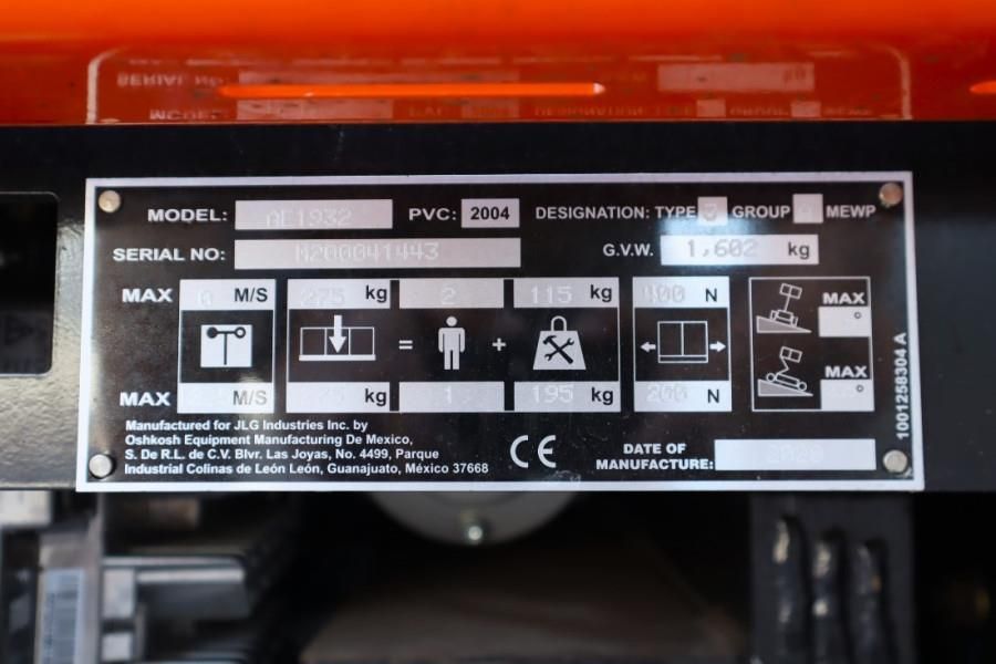 JLG AE1932 All Electric, 7.6m Working Height, 275kg Ca