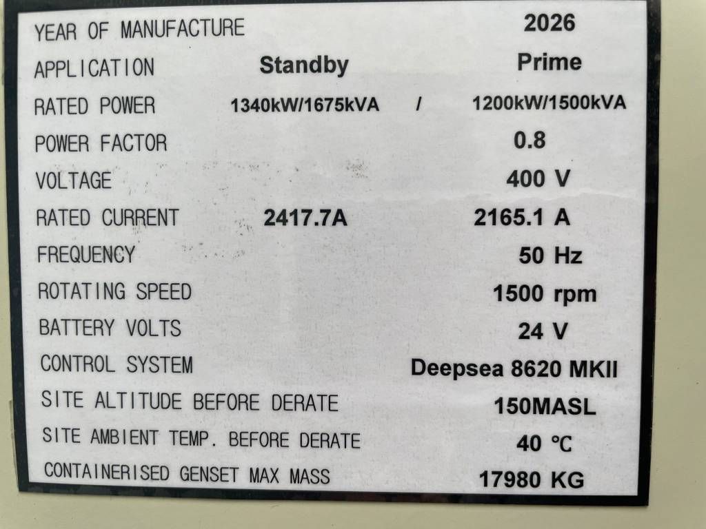 Cummins KTA50GS8 - 1.675 kVA Generator - DPX-18821