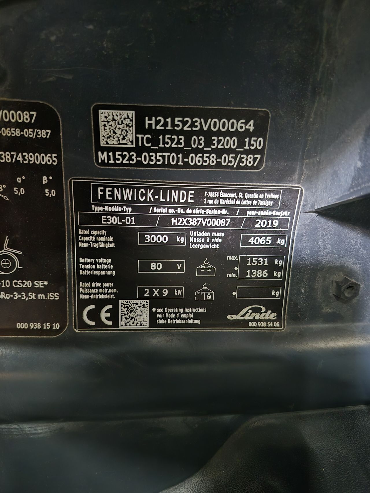 Linde E30L-01 bj 2019 3488 uur triplex sideshift 6.580 mm