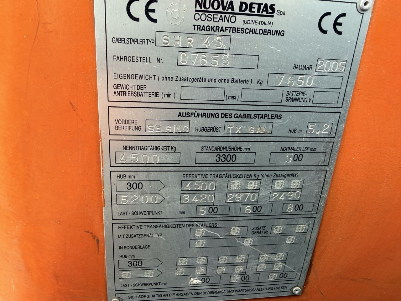 Nuova DETAS Sherpa 4,5ton/ 5.200mm TRIPLEX BJ2005 4367uur