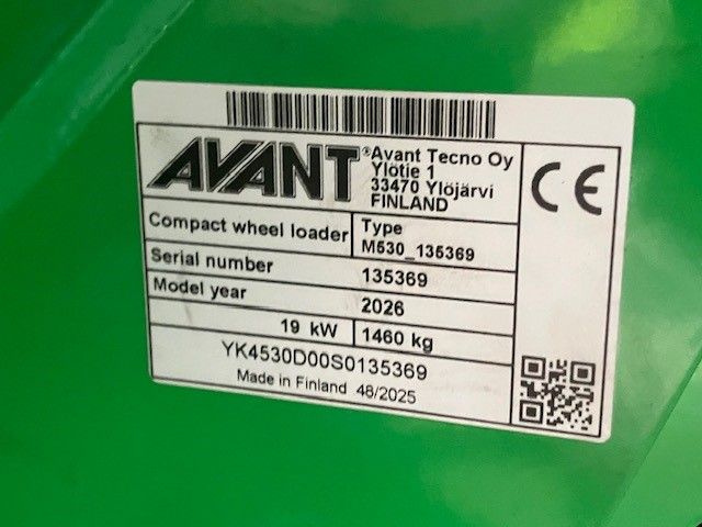 Neuer Avant 530TDL+ Lader mit Gewicht von 1540 Kgs