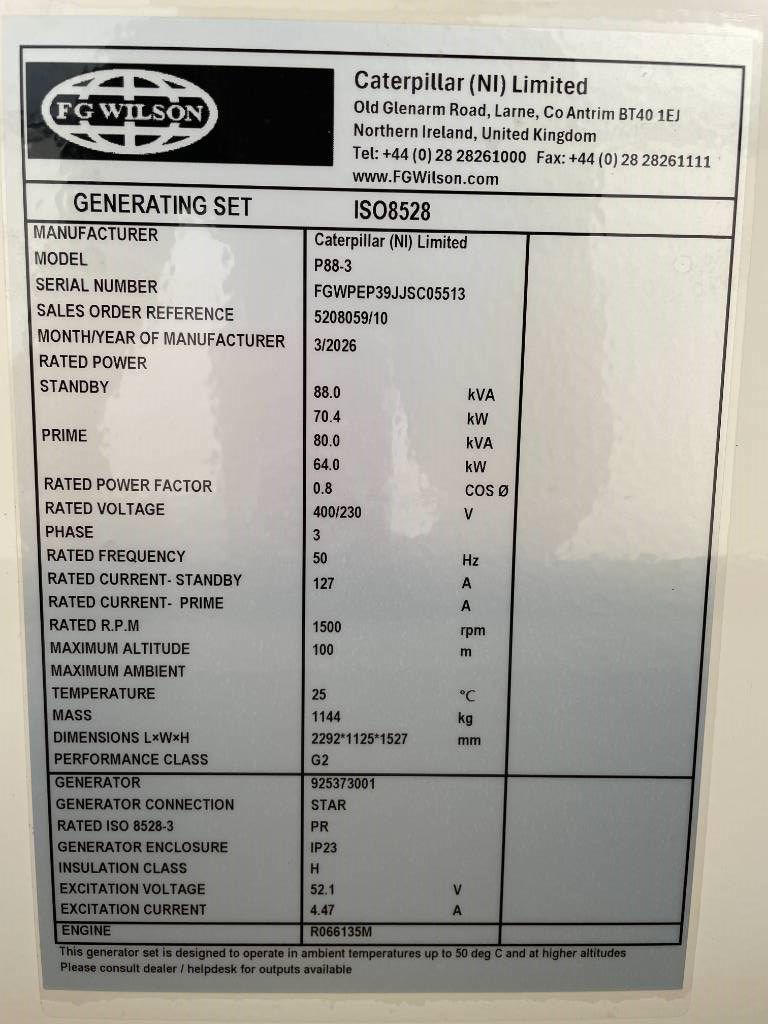FG Wilson P88-3 - 88 kVA Genset - DPX-16007