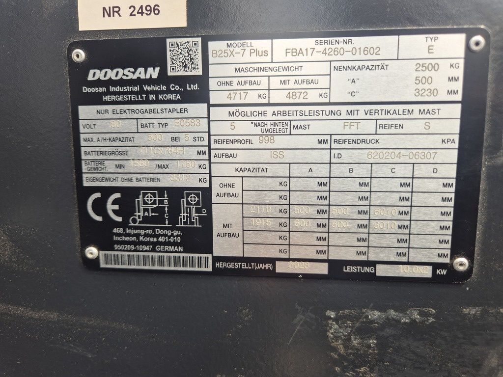 DOOSAN B25X-7 Plus Elektrisch 2,5 Ton, mast 3F601 Nieuw 2023