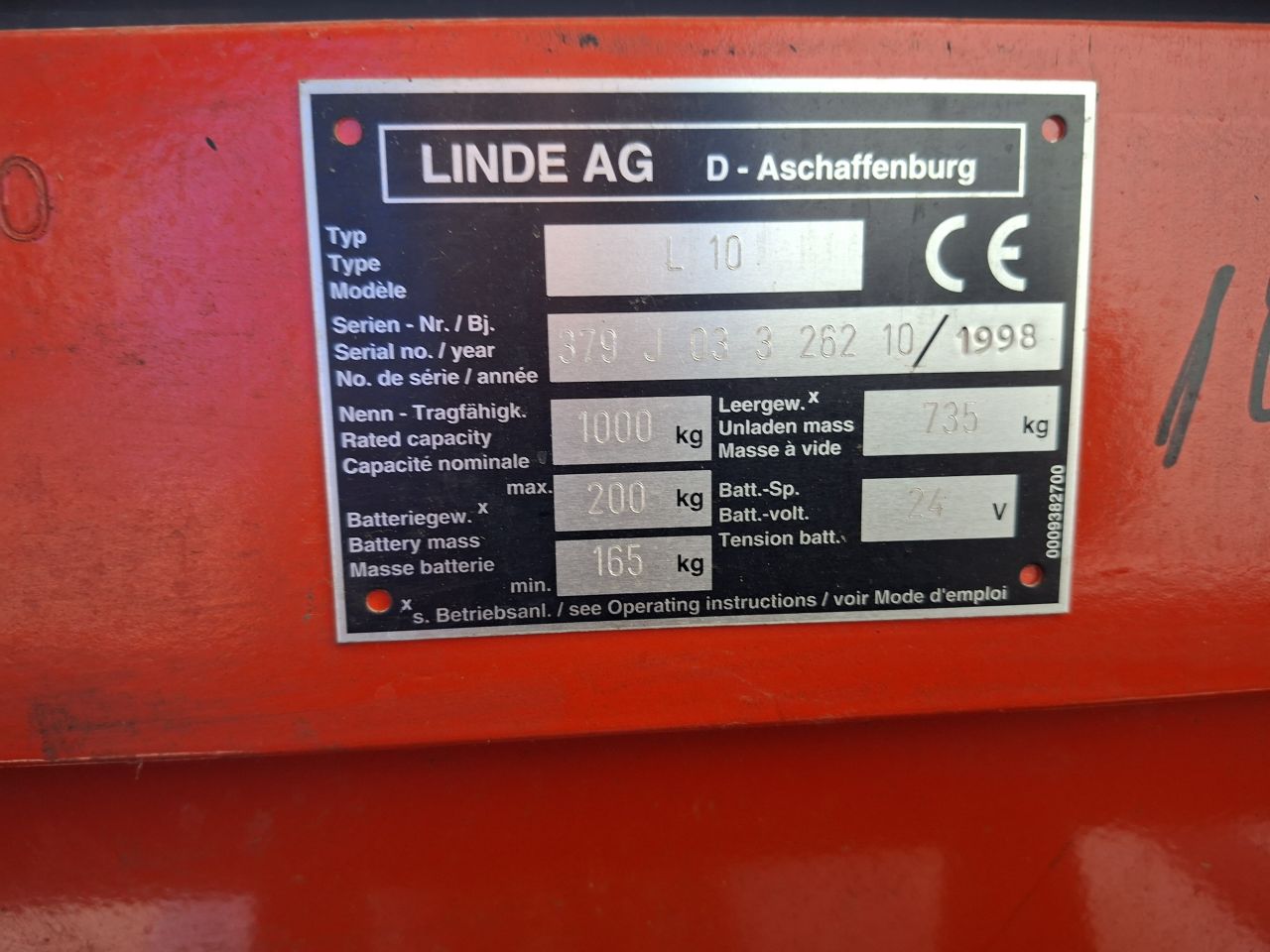 Elektrische stapelaar Linde L10 3900 mm 1000 kg