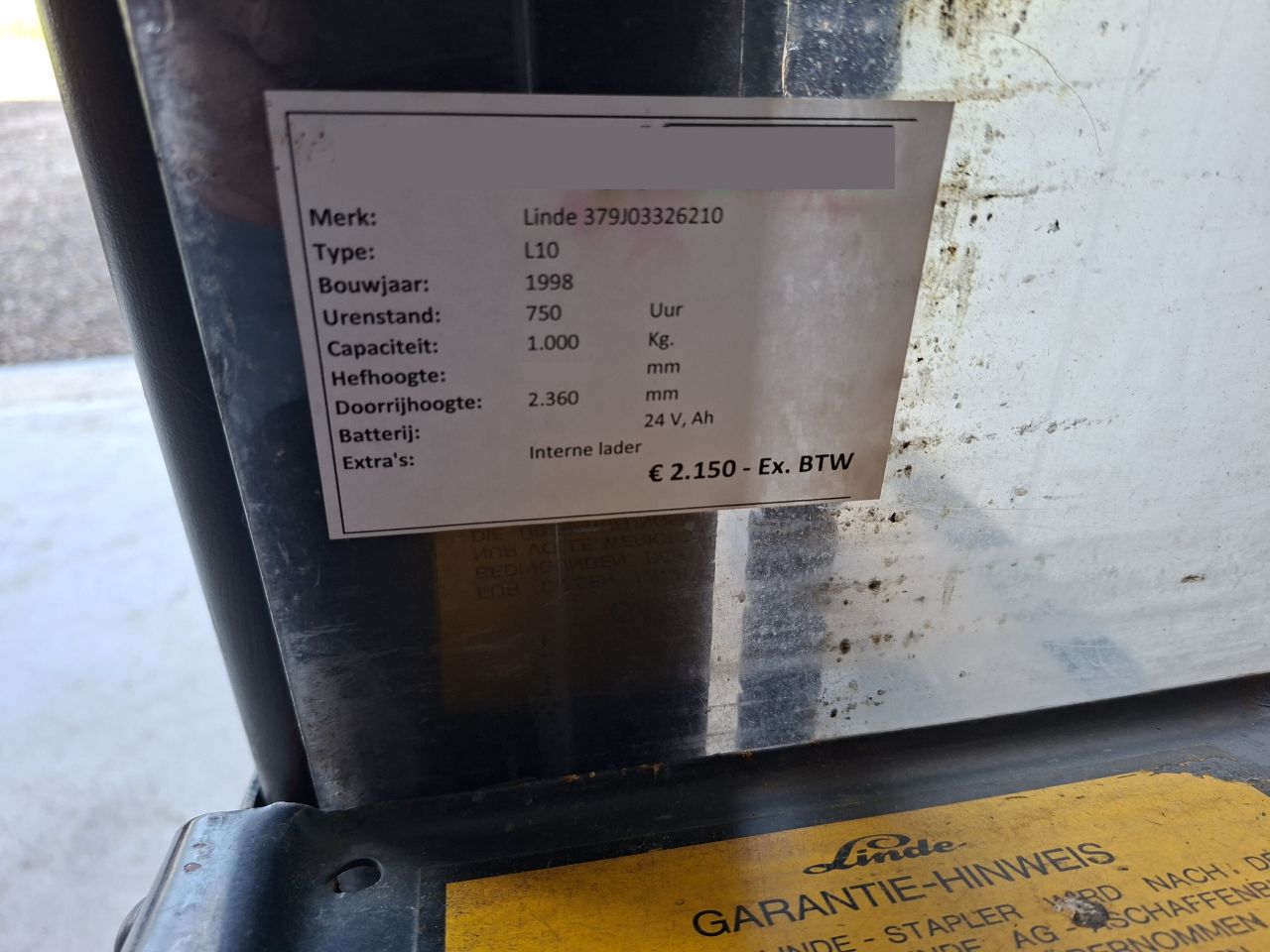 Elektrische stapelaar Linde L10 3900 mm 1000 kg