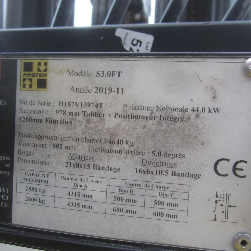 Hyster 3.0 FT, LPG-gas, triplex, side shift, freelift.