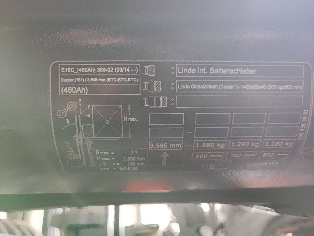 Linde E16 EVO Electric Forklift 1600kg 3.5m 2016
