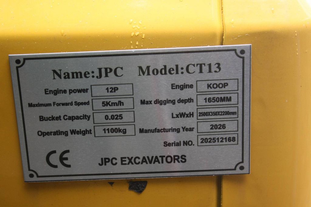 Minibagger JPC CT13 Diesel 12 PS 2026 Neu