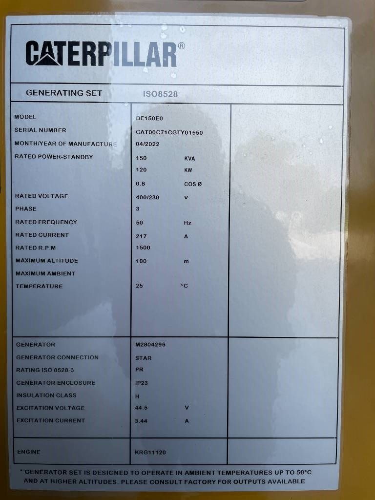 CAT DE150E0 - 150 kVA Surplus Generator - DPX-25117