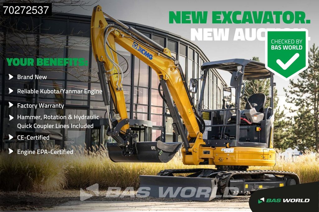 XCMG XE27 E FACTORY WARRANTY - KUBOTA ENGINE - CE CERTIFIED
