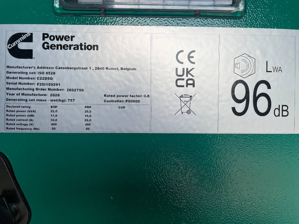 Cummins C22D5Q - 22 kVA Generator - DPX-18501-Q