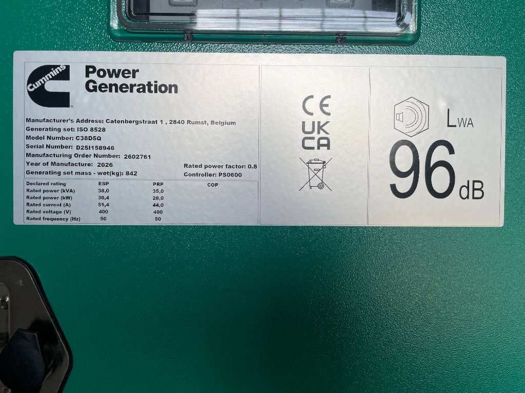 Cummins C38D5Q - 38 kVA Generator - DPX-18504-Q