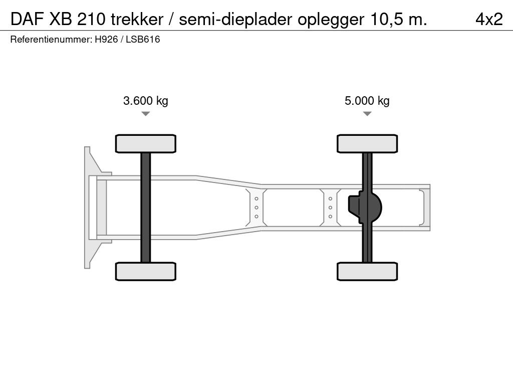DAF XB 210 trekker / semi-dieplader oplegger 10,5 m.