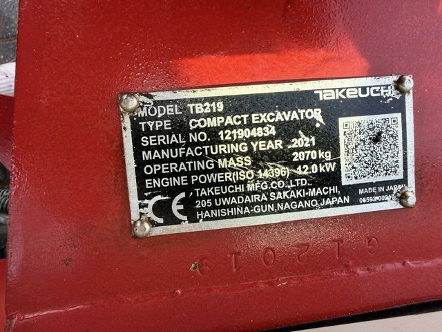 Takeuchi TB219 bj21 2T Minigraver Minikraan CAT KUBOTA ZGST
